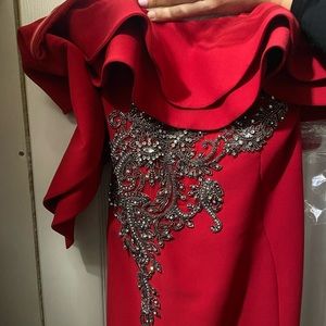 Size 4 red gown with jewels.
